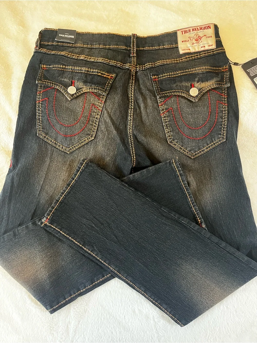 True Religion Ricky Jeans in Dark Blue with Red Stitching 34x34 NWT